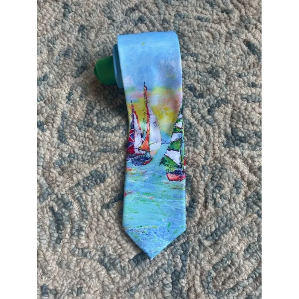 Leoma Lovegrove Men’s Tie Making Waves Print Sailboats Tropical Beach Ocean